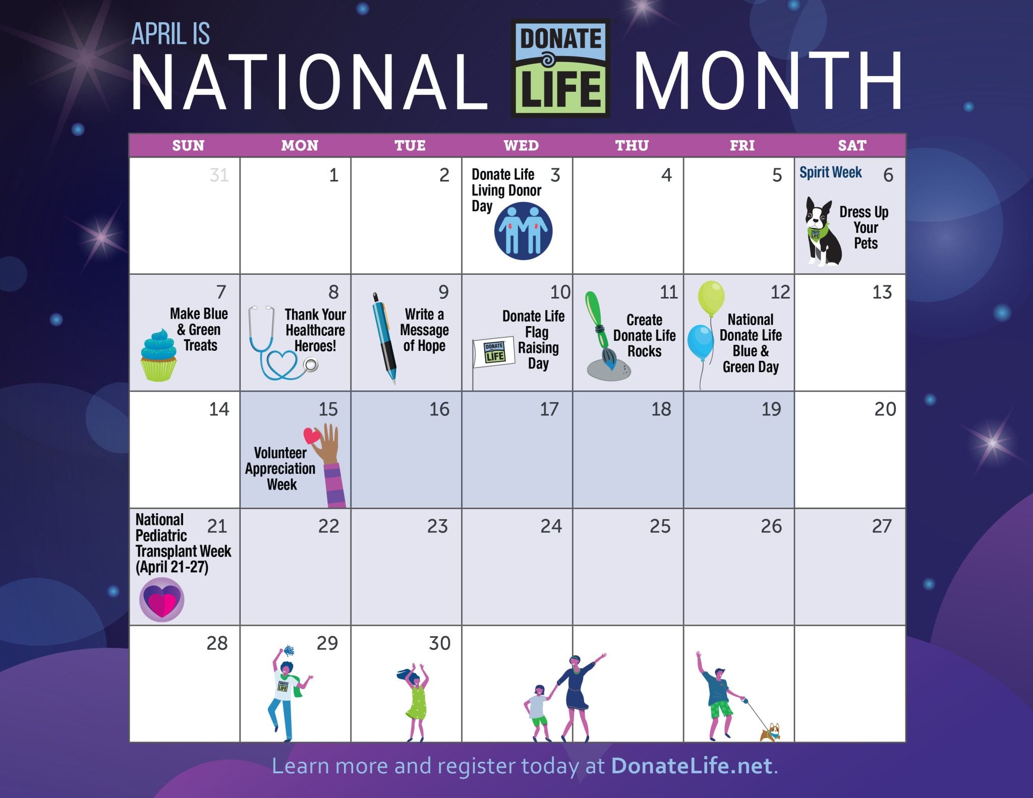 National Donate Life 2024 Calendar (links to printable PDF)