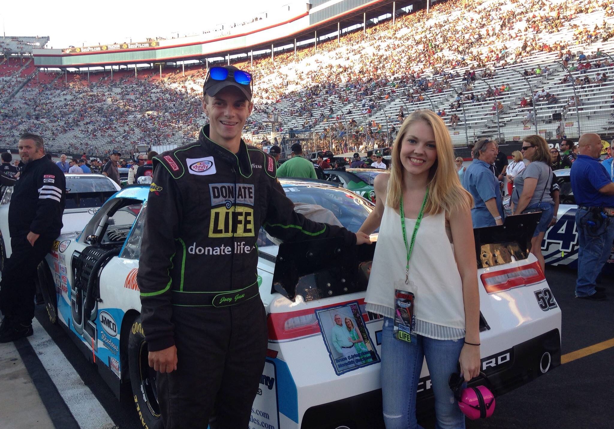 Joey Gase and Meredith Haga at Bristol Motor Speedway.