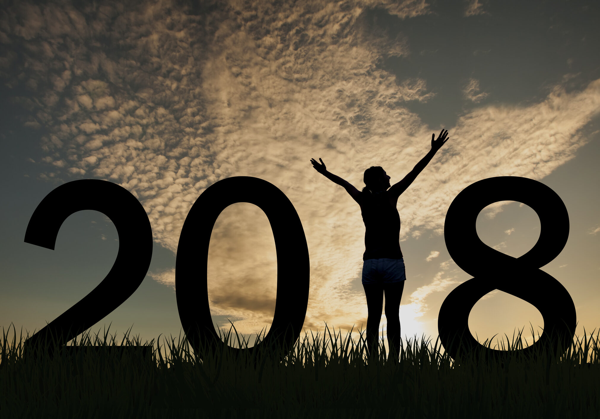 Silhouette of a woman standing in 2018 on the hill at nature